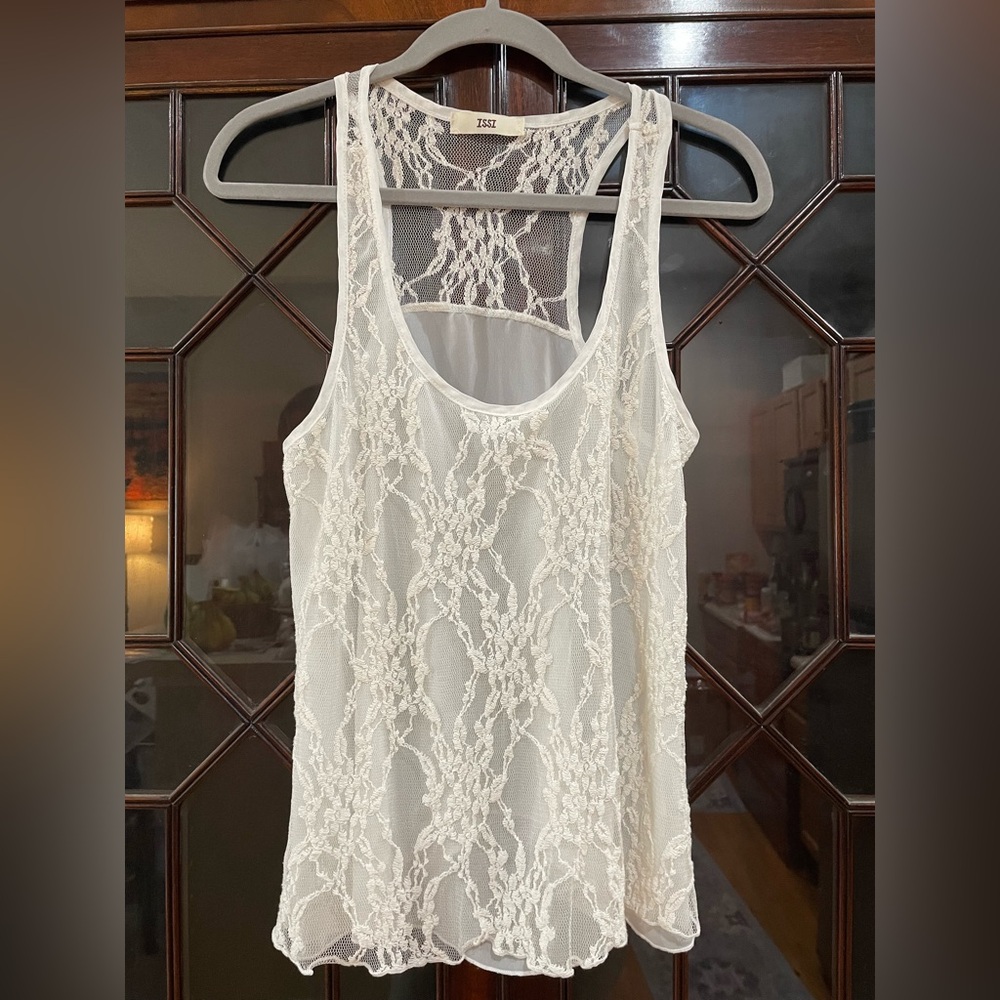 ISSI Brand Cream Lace Tank Top Sheer Medium